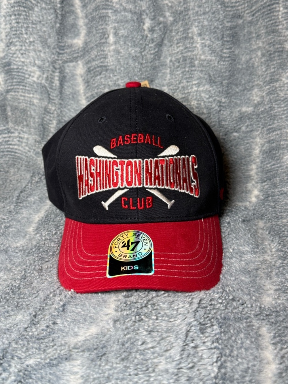 NWT Washington Nationals MLB '47 Brand Big Spellout Script Snapback Hat - Kids